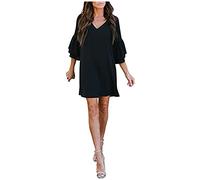 Robe Maxi Décontractée Midi Fraude Garde-Robe Robes Maxi Pour Femmes Robe De Femme Douce Et Mignonne En V Couches Forme De Cloche De Robes Robe De Plage Mignon Robes D'Été Robe (XXL, Le noir)