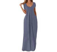 Robe Maxi d'été Sexy pour Femme 2026 Lin Et Coton Ample Décontractée Volants Décontracté Respirant Grandes Tailles Loose Fit Trendy Pas Cher