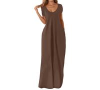 Robe Maxi d'été Sexy pour Femme 2026 Lin Et Coton Ample Décontractée Volants Décontracté Respirant Grandes Tailles Loose Fit Trendy Pas Cher