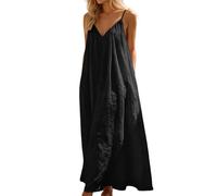 Robe Maxi d'été Sexy pour Femme Coton et Lin Col en V Rétro Chic Elegant Midi Respirant Lâche Loose Fit Trendy Décontractée Plage Imprimée