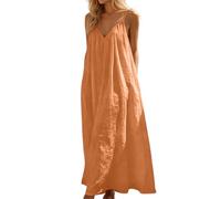 Robe Maxi d'été Sexy pour Femme Coton et Lin Col en V Rétro Chic Elegant Midi Respirant Lâche Loose Fit Trendy Décontractée Plage Imprimée