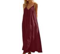 Robe Maxi d'été Sexy pour Femme Coton et Lin Col en V Rétro Chic Elegant Midi Respirant Lâche Loose Fit Trendy Décontractée Plage Imprimée