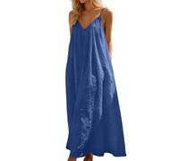 Robe Maxi d'été Sexy pour Femme Coton et Lin Col en V Rétro Chic Elegant Midi Respirant Lâche Loose Fit Trendy Décontractée Plage Imprimée