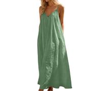Robe Maxi d'été Sexy pour Femme Coton et Lin Col en V Rétro Chic Elegant Midi Respirant Lâche Loose Fit Trendy Décontractée Plage Imprimée