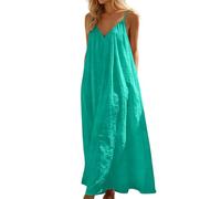 Robe Maxi d'été Sexy pour Femme Coton et Lin Col en V Rétro Chic Elegant Midi Respirant Lâche Loose Fit Trendy Décontractée Plage Imprimée