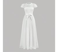 Robe maxi élégante et luxueuse à ligne A en patchwork de dentelle blanche pour jeunes filles. Convient pour demoiselle d'honneur, bal de fin d'études, fête et autres occasions. Adapté pour le printemp