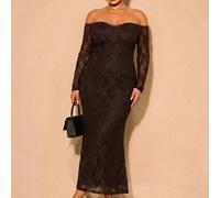 Robe maxi élégante et sexy à épaules dénudées avec patchwork en dentelle pour femmes grandes tailles, robe de soirée longue noire, robe grande taille élégante, robe en dentelle noire, robe de Noël, ro