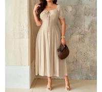 Robe maxi élégante française en lin froissé pour femmes, convient pour le bureau, le décontracté, les vacances, les sorties romantiques, les fêtes de plage, le thé de l'après-midi. Robe maxi à col V c