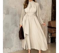 Robe maxi élégante pour femme grande taille, printemps, automne et hiver. Style romantique français de Sicile, décontracté, pour le travail, les vacances, le thé de l'après-midi. Col montant, manches,