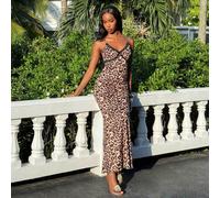 Robe maxi en dentelle imprimée léopard sexy pour femmes, tenue de soirée, de fête, de demi-cérémonie ou de dîner, pour l'automne et l'hiver, style sorcière Y2K sexy L,M,S,XL,XSMotif texturéTissu trico