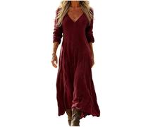 Robe Maxi Femme Bohème Chic Col V Manches Longues Imprimé Géométrique Inspiration Ethnique Style Kaftan Grande Taille Ample Robe de Plage Vintage Automne Printemps Élégante Tunique Soirée Cocktail