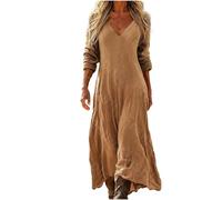 Robe Maxi Femme Bohème Chic Col V Manches Longues Imprimé Géométrique Inspiration Ethnique Style Kaftan Grande Taille Ample Robe de Plage Vintage Automne Printemps Élégante Tunique Soirée Cocktail