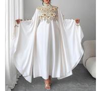 Robe maxi femme grande taille élégante, royale, simple, pour les vacances, avec taille à cordon de serrage, manches extra longues, imprimé placé, col montant. Mode féminine sombre (esthétique du mercr