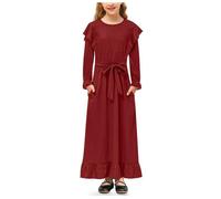 Robe maxi fille manches longues à volants avec ceinture et poches rouge taille 11-12 ans idéale pour fête ou cérémonie 11-12 ans