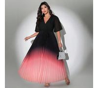 Robe maxi fluide élégante pour femmes grandes tailles, d'été et d'automne, noire, pour soirée de mariage Ninang, col en V, cache-cœur, en mousseline, manches à volants, taille cintrée, plissée dégradé