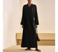 Robe maxi modeste noire pour femme, style Al-Adha, ample, col V, cache-cœur, dentelle, manches longues, style Old Money, robe de soirée décontractée pour le travail, automne-hiver L,M,S,XL,XS,XXLUnico