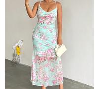 Robe maxi moulante à col drapé avec imprimé floral abstrait. Robe élégante, romantique et sophistiquée pour les femmes de grande taille. Idéale pour les fêtes de la Saint-Patrick, les vacances, les so