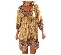 Robe maxi pour femme 2026 - Robe d'été ample - Imprimé complexe - Style bohème - Couleur unie, jaune, L