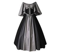 Robe médiévale 2026 pour femme avec laçage de couleurs contrastées pour des tenues de cosplay élégantes et une mode festive historique, Noir , XL