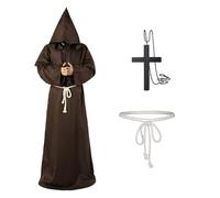Robe Médiévale avec Capuche et Croix, Costume Halloween Homme, Costume de Prêtre, Cosplay de Moine pour Halloween, Médiévale, Renaissance (Marron, XXL)