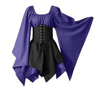 Robe Médiévale Costume Femme Corset Halloween Sorcière Vintage Medievale Oktoberfest Deguisement Disco Medieval Dirndl Bavière Gothique Médiéval Déguisement Année 80 D'halloween Adulte,Violet-d,XL