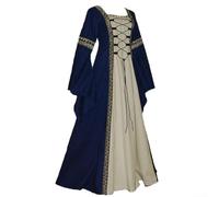 Robe médiévale de la Renaissance pour femmes à manches longues et col carré - costume de reine gothique vintage pour vampire, cosplay, Halloween, carnaval, jeu de rôle - robe élégante (taille M, bleu