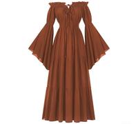 Robe médiévale de style vintage pour femme, manches longues et épaules dénudées, convient pour la Renaissance et la costumade de pirate, taille 2XL, orange