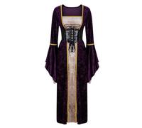 Robe Médiévale Deguisement Halloween Femme Costume Moyen Age Déguisement Grande Taille Princesse Adulte De Medievale Carnaval Empire Medieval Coton Venise Redingote 2Xl Tenue Sorciere Chapeau Longue