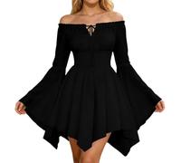 Robe Médiévale Femme Ample Manches Évasées Renaissance Mini Robes