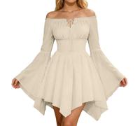 Robe Médiévale Femme Ample Manches Évasées Renaissance Mini Robes