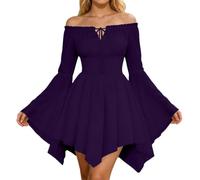 Robe Médiévale Femme Ample Manches Évasées Renaissance Mini Robes