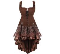 Robe Médiévale Femme Corset Pirate Gilet Veste Set Viking Vintage Gothique Retro Victorienne Adulte Déguisement Halloween Brun XL