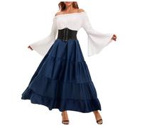 Robe Medievale Femme- Costume Renaissance Manches Trompette ÉPaules DéNudéEs Grande Taille Vintage Victorienne Chic Dress pour Carnaval Gothique Cour Steampunk RéTro Princesse Cosplay Deguisement