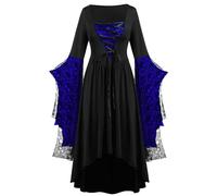 Robe Medievale Femme Dentelle Grande Taille Victorienne Déguisement Halloween Femme Pirate Princesse Chic Et Elegant Adulte Costume Halloween Gothique Vampire Vintage Déguisement(Bleu foncé,S)