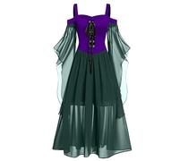 Robe Médiévale Femme Dirndl Bavière Renaissance Gothique Halloween Oktoberfest Costume Deguisement Sorcière Disco Déguisement Bavaroise Corset Vampire Medieval Tenue Vintage Princesse,Violet,XXL
