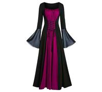 Robe Medievale Femme Épaules Dénudées Victorienne Rétro Robe Noir Automne Dentelle Sorcière Deguisement Halloween Femme Cosplay Cape Hiver Vintage Nouvelle 2025 Rose Vif M