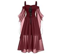 Robe Medievale Femme Gothique Médiévale Costume Femme Moyen Age Renaissance Dress Rétro Dentelle à Manches Flares Halloween Cosplay DéGuisement Carnaval Victorien MéDiéVal RéTro Dress Grande Taille