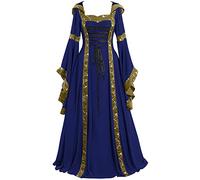 Robe Medievale Femme Gothique Médiévale Costume Femmes Moyen Age Renaissance Dress Manches Trompette pour Halloween Cosplay DéGuisement Carnaval Victorien Médiévale RéTro Dress Grande Taille Pas Cher
