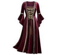 Robe Médiévale Femme Grande Taille Gothique Rétro à Manches Longues Corset Robe Cocktail Deguisement Haloween Femme Corset Medieval Classique Manches Trompette De Chemise avec Corset Robe Costumes