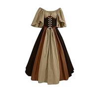 Robe Médiévale Femme Grande Taille Halloween Costume Femme Fluide Deguisement Medieval Halloween Costume Carnaval Blanche Femme Deguisement Princesse Adulte Fun Château Imprimé 2024 Marron Clair S