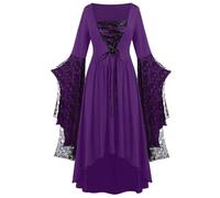 Robe Medievale Femme Grande Taille Pirate Rétro Robe Noir Hiver Chauve Souris Victorienne Deguisement Halloween Femme Steampunk Jupe Automne Classique Nouvelle 2025 violet M