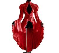 Robe Medievale Femme Grande Taille, Robe Cosplay Femme Dentelle Patchwork Col Haut Manches Cloche Transparente Queue d'Hirondelle Costume de Bal Médiéval Parti Déguisements Costume Halloween