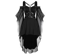 Robe Médiévale Femme Grande Taille, Robe de soirée Gothique pour Femmes Style médiéval élégante trapèze mi-Longue Manches évasées Cosplay Costume pour Carnaval, Halloween, fête
