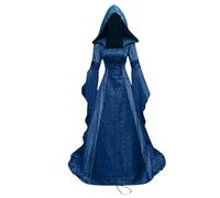 Robe Medievale Femme Grande Taille Vintage Manche Longue à Capuche Couleur Unie Chic Coupe Slim Sorciere Longue Style Cour Renaissance Cosplay Gothique Halloween Carnaval Classiques Dress