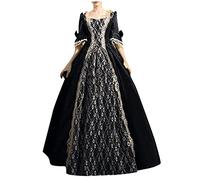 Robe MéDiéVale Femme Halloween Costume Victorienne Reine Moyen Age Robe De Palais RéTro Dentelle à Manches Trompettes Costume Grande Taille FêTe Carnaval Victorien (b-Black, XXXXL)
