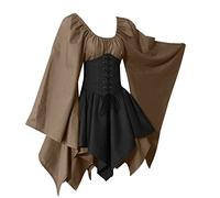 Robe Médiévale Femme Oktoberfest Tenue Medievale Sorciere Halloween Soiree Deguisement Medieval Année 80 Disco Costume D'halloween Déguisement Adulte Traditionnelle Dirndl Pour Médiéval,Brun-b,L