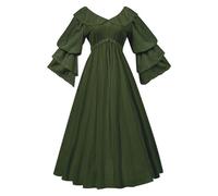 Robe MéDiéVale Femme, Robe De Cosplay MéDiéVale pour Femme avec Manches Longues VolantéEs Et ÉPaules DéNudéEs Style Cour ImpéRiale Et Col Haut