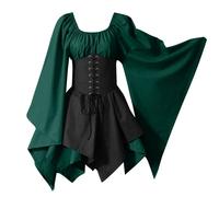 Robe medievale Femme Robe Femme Chic Et Elegant Manche Longue Chic Ceremonie Sexy Moulante Paillette Grande Taille Coton De Plage Demoiselle d'honneur Invitée Ropa 2#Verde Scuro L