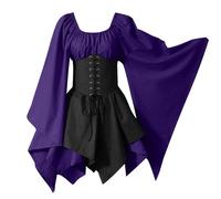 Robe medievale Femme Robe Femme Chic Et Elegant Manche Longue Glamour Invitée Boheme Ceremonie Fleurie Grande Taille Coton De Plage Hiver Moulante Ropa 2#Viola Scuro M