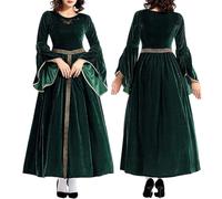 Robe MéDiéVale Femme Robe Renaissance Victorienne, Deguisement Halloween Adulte Manches Trumpet Col Rond Tenue De Princesse avec Ceinture pour FêTes Carnaval